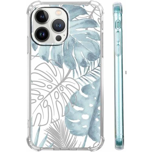Case for iPhone 14 Pro Max with Green Leaves Design,Tropical Monstera Leaves Plants Pattern for Men Women,Clear Slim Soft TPU Bumper Case,6.7”(Leaf,14pm)
