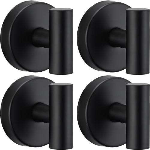 Heavy Duty Reusable Suction Cup Hooks for Shower - No Drill Bathroom/Glass/Mirror/Tiles & Metal and Smooth Non-Porous Surfaces for Towels, Robes, Loofahs(4, Matte Black)