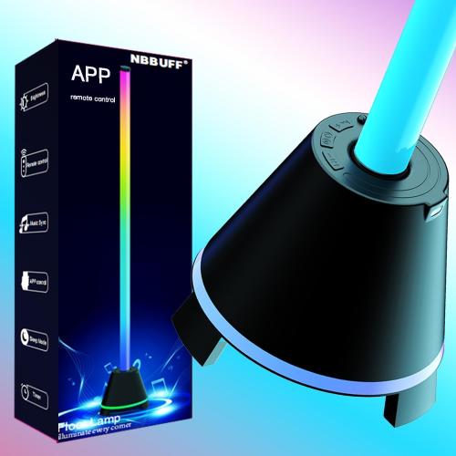 RGB Corner Floor Lamp With Speaker, Smart App Control Ambient Light, Music Sync LED Standing Lamp With Remote, Timer & Dimmable, Modular Height Adjustable, Mood Light For Living Room Gaming Bedroom