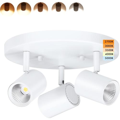 CLOUDY BAY 5CCT 3 Light Directional Ceiling Spotlight,Dimmable LED Track Light Heads,CRI90 ,2100Lm for Hallway Kitchen Art,White