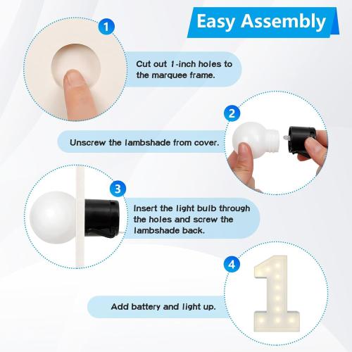 JoyBox Design 12 LED Light Bulbs - Battery Operated G40 String Lighting for Marquee Letters Numbers - Indoor & Outdoor Kids Party and Christmas Decor - Bedroom Decorative Waterproof Warm Lights