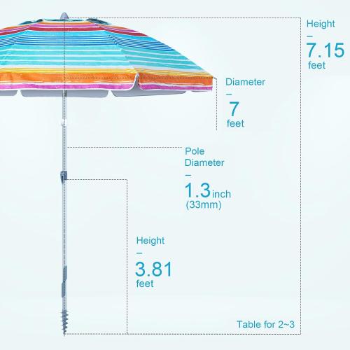 Tempera Heavy Duty High Wind Beach Umbrella with Sand Anchor & Carry Bag|Patio Outdoor Umbrella with Alumininm Frame, Sunshade Umbrella with Push Button Tilt, Ideal for Travel Garden Lawn Poolside Backyard, UPF 60