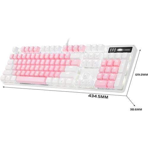 Color White and Blue MageGee Mechanical Gaming Keyboard, New Upgraded Blue Switch 104 Keys White Backlit Keyboards, USB Wired Mechanical Computer Keyboard for Laptop, Desktop, PC Gamers