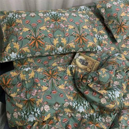 Bohemian Duvet Cover Queen Size - Boho Paisley Green Floral Pattern Printed Microfiber Comforter Cover Soft and Lightweight Quilt Cover, Retro Farmhouse Style for Women Men
