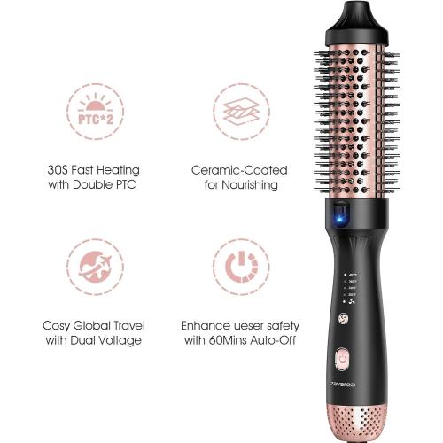 zavarea Thermal Brush, 1.5 Inch Heated Round Curling Brush, 800M Negative Ions Ceramic Stylers for Less Frizz, 4 Temp Set, Dual Voltage for Travel, Easy Use Boosts Shine