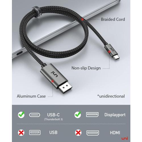 uni USB C to DisplayPort Cable for Home Office (4K@60Hz, 2K@165Hz), Sturdy Aluminum USB Type-C to DisplayPort Cable [Thunderbolt 3/4 Compatible] for MacBook Pro/Air, iPhone 15 Pro/Max, XPS, Surface
