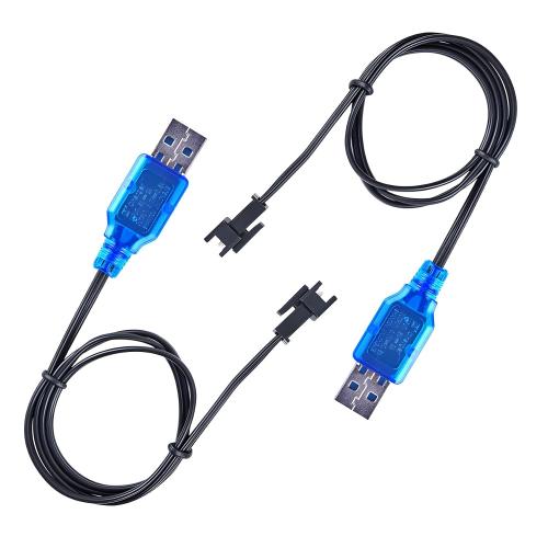 2 Pack 3.7V Lipo Battery USB Charger Cable SM-2P Port Cable for 3.7V RC Boat Car Truck Toy Rechargeable Li-Po Battery Charger