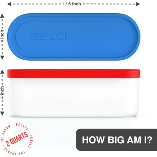 Ice Cream Containers - 2 Quart Ea. (Set of 2) - Premium Reusable Freezer Storage for Homemade Ice Cream Tub for Sorbet, Frozen Yogurt - Flexible Silicone Lids, Long Scoop, Stackable - Blue & Red
