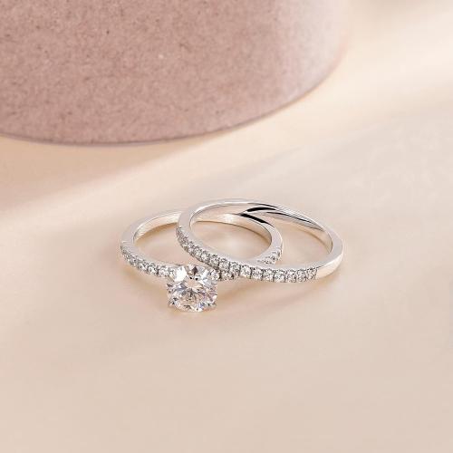 EAMTI 1.2CT 925 Sterling Silver Bridal Ring Sets Round CZ Engagement Promise Rings for Her Wedding Bands for Women Size 3-13