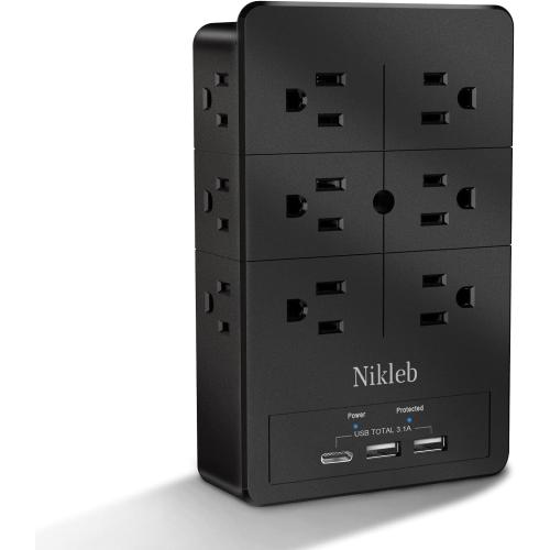 Multi Plug Outlet Extender Nikleb, Surge Protector 12 Outlets, Wall Plug with 2 USB  USB C Ports Total 3.1A, Charger Blocks Wall Mount, Outlet Splitter Heavy Duty for Home, Office, Garage Improvement