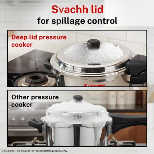 Prestige Deluxe Alpha Svachh Stainless Steel Pressure Cooker with Alpha Base and Deep Lid for Spillage Control, (3 Liter)