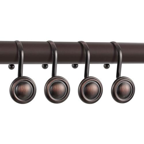 CHICTIE Bronze Shower Curtain Hooks Rings,Oil Rubbed Decorative Shower Curtain Hooks,Rustproof Vintage Shower Hooks for Bathroom,Set of 12 (Oil-Rubbed Bronze)