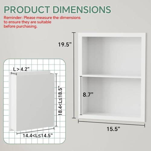 Stainless Steel Recessed Medicine Cabinet 14''*18'', Rust-Proof Metal Wall Niche, in Wall Shower Niche Shelf Insert Replacement, Recessed Medicine Cabinets for Drywall, Bathroom Storage, White