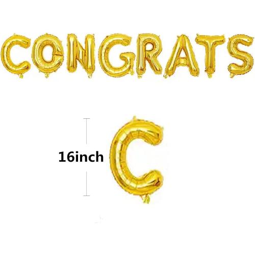 Soochat Congrats Balloon 16 Inch Congrats Letter Balloons Congratulations Mylar Foil Balloons for Graduation, Proms, Engagements, Weddings Party Decorations Supplies (Gold)