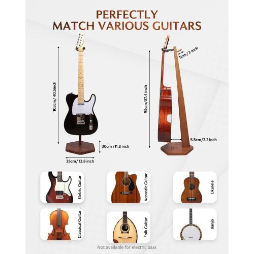 BROWN STRICH Acoustic Guitar Stand, HardWood 35.4 Height Floor Guitar Dispaly, Walnut Guitars Holder with Hanger for Home, Studio (FH1, Guitar Display)