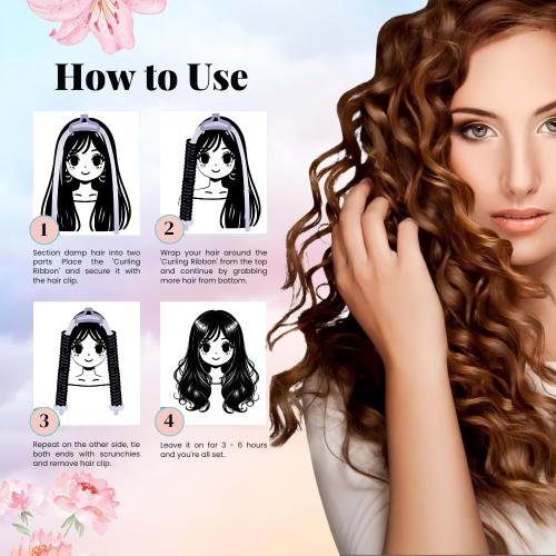 Heatless Hair Curler | 5PC No Heat Curling Rod Headband | With Satin Bonnet, Curler, 2 Scrunchies & Claw Clip Set | Curl Kit for Women & Girls (Cotton Candy, Medium)