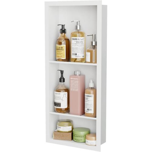 White 3-Tier Stainless Steel Shower Niche Insert, 29'' * 12'' No Tile Needed Bathroom Niche for Shower Wall, Recessed Wall Cabinet Shelves for Drywall, Living Room, in Wall Shower Shelves, White