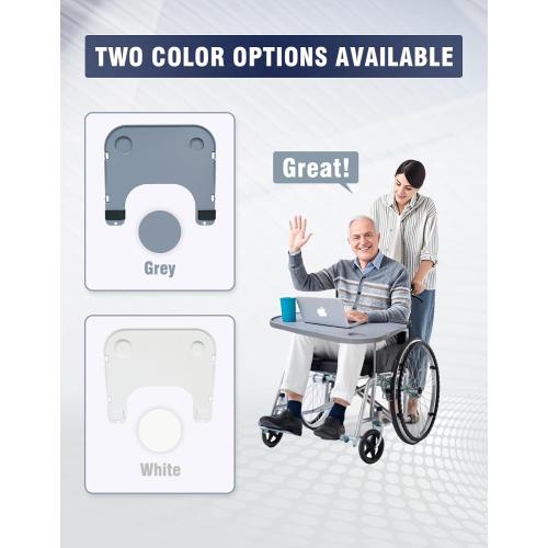 Wheelchair Tray Table with Cup Holder, Detachable Removable Universal Table Tray for Eating Reading Resting, Durable Wheelchair Mobility Scooters Accessories for Seniors & Adults (Grey)