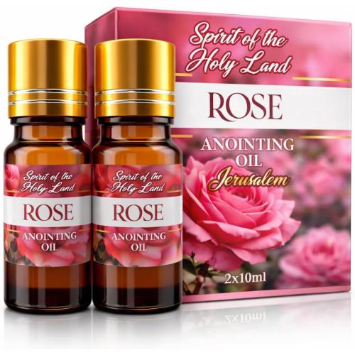Biblical Rose of Sharon Anointing Oil from Jerusalem 2 Bottles x 10 ml Rose Devotional Holy Oil for Prayer and Blessing Religious Gift Box