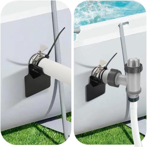 2pcs Swimming Pool Pipe Holders, with 2 Ties& 2 Adhesive Tape& 4 Pipe Clamp, Pool Hose Support Bracket, for 1.18-1.49 inches Dia Pipes, for Above Ground Pool-Hoses, Preventing Pipes Sagging Accessory