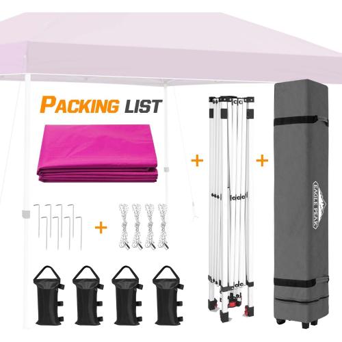 EAGLE PEAK Pop Up Canopy Tent with Wheeled Carry Bag, 8 Stakes, 4 Ropes, 4 Weight Bags, Easy Set Up Tent Canopy, 10x10 ft, 100sqft of Shade, Pink