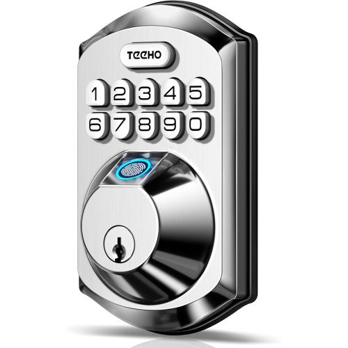 Color Silver TEEHO TE002 Fingerprint Door Lock - Keyless Entry Door Lock - Electronic Keypad Deadbolt - Smart Locks for Front Door - Auto Lock - Easy Installation - Satin Nickel