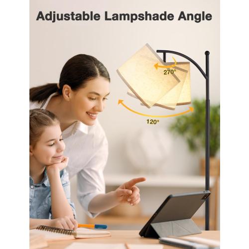Ambimall 60 Floor Lamps for Living Room with 3 Color Temperatures, Standing Lamp Tall with Adjustable Linen Shade, Tall Lamps for Living Room Bedroom Office Classroom Dorm Room(9W Bulb Included)