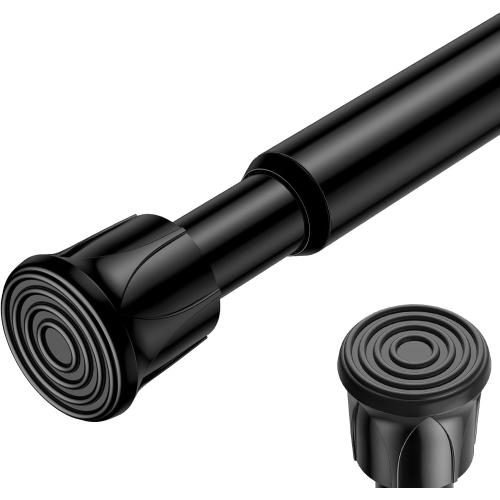 1 Pack Spring Tension Curtain Rod 28-48 Inch, 5/8 Inch Diameter Black Adjustable Small Short Tension Curtain Rods No Drill Extendable Spring Loaded Tension Rod for Doorway Closet Window Kitchen