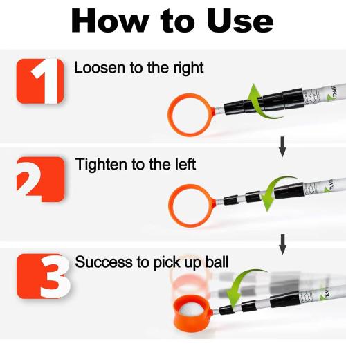 ToVii Golf Ball Retriever - Telescopic Aluminum Alloy Pole and Firm Nylon Cup Grabber