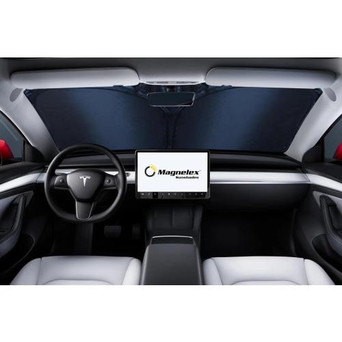 Magnelex Tesla Windshield Sunshade for Model 3/Y | Reflective 240T Material Sun Shade with Mirror Cut-Out | Foldable Sun Shield