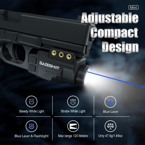 Mini 700 Lumen Pistol Light Laser Combo Weapon Light Tactical Flashlights, Magnetic USB Rechargeable with Blue Beam Sight and Strobe Mode for GL and Picatinny Rail