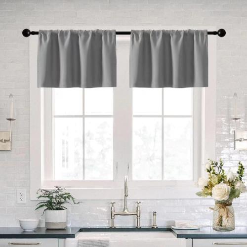 XTMYI Grey Valance Curtains 18 Inch Length for Kitchen Window 2 Pack Rod Pocket Waterproof Balance Light Blackout Valances for Living Room Bathroom Basement
