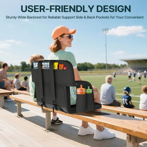 HOPERAN Stadium Seats for Bleachers with Back Support, Half-fold Portable Bleacher Chairs with Back and Cushion, 600D Waterproof Reclining Extra Wide Bleacher Seat for Outdoor Sports