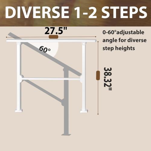 Hand Rails for Outdoor Steps, 2 Step Handrail Outdoor with Installation Kit, Railings for Outdoor Steps, Porch Handrail & Indoor Stair Safety Stair Railing Kit for Deck Gates Porch Concrete