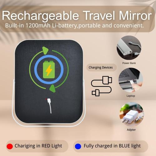 Beauty Gifts LED Makeup Mirror 8x10 Rechargeable with 3 Color Settings, Touch Control, Portable & Cord-Free Vanity Mirror, Premium Metal Frame, Gift-Ready for Travel Mirror White