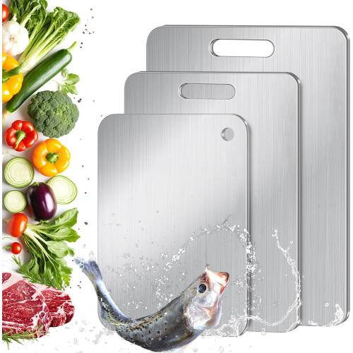 Titanium Cutting Board Set of 3 for Kitchen, 100% Pure Titanium Double-Sided Food-Grade Cutting Boards for Meat Cheese Vegetable Fruit (S M L)