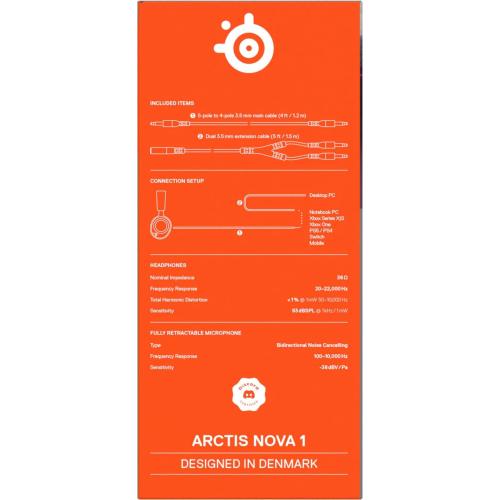 SteelSeries 61606 Arctis Nova 1 Gaming Headphones, Wired, Sealed Type, Compatible with PC, PS5, PS4, Switch, Bi-Directional Microphone, Noise Canceling, Space Audio, Hi-Fi Sound, Adjustable, Black