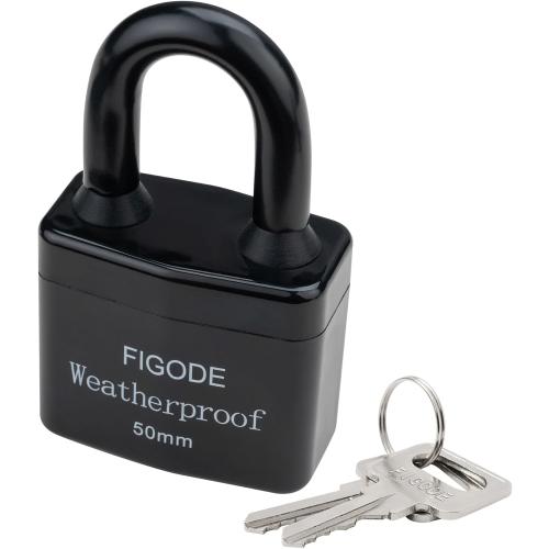 FIGODE® Outdoor Waterproof Padlock, Large Heavy Duty Sturdy Covered Laminated Steel Keyed Lock, 2.2 in. Wide