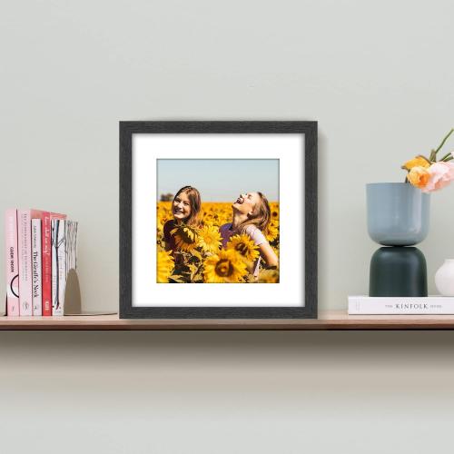 12x12 Picture Frame Rustic Black Wood Set of 6,Display Square Pictures 8x8 with Mat or 12x12 Without Mat,Multi Photo Frames Collage for Wall - Gallery Wall Frame Set