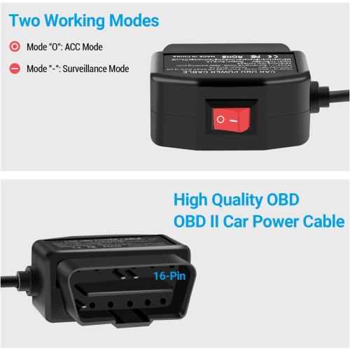 OBD Dash Cam Power Cable, Type-C USB Hardwire Kit ACC Mode with Switch