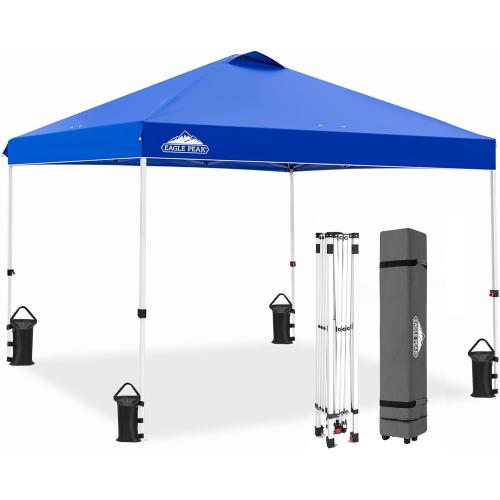 EAGLE PEAK Pop Up Canopy Tent with Wheeled Carry Bag, 8 Stakes, 4 Ropes, 4 Weight Bags, Easy Set Up Tent Canopy, 10x10 ft, 100sqft of Shade, Blue