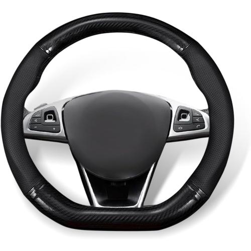 QODOLSI 1 Pack Car Breathable Steering Wheel Cover, Wear -Resistant Steering Wheel Sleeve, Carbon Fiber Non-Slip Steering Wheel Protector, Four Seasons Universal Steering Wheel Set (D -Shaped)