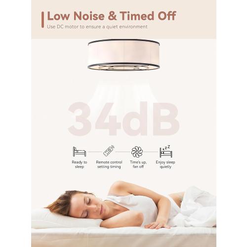 Low Profile Ceiling Fans with Lights, 20 Black Boho Ceiling Fan with Light Flush Mount and Remote Control, Drum Caged with 6 Speeds for Bedroom, Nursery, Living Room