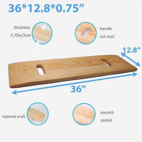 Wood Slide Transfer Board with 2 Cut out Handles 36 * 12.8 * 0.75 | Made of Heavy-Duty HardWood,Mobility Aid for Senior and Handicap,Non-latex,sturdy and durable,Load Capacity Up to 500 lbs