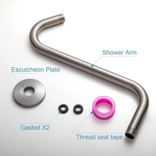 OFFO Shower Head Extension Arm 12 in, Brushed Nickel S Shaped Shower Arm with Flange High Rise Goose Neck Shower Arm Extension