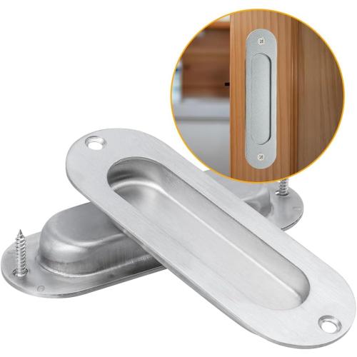Evponk 2 Pcs Oval Sliding Door Pulls, Stainless Steel Recessed Flush Finger Pulls Hidden Concealed Pocket Door Pull Handle with Screws, 120 × 40 ×14mm