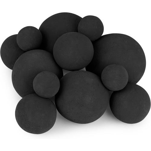 Stanbroil 12PCS Ceramic Fireplace Balls, 4 Sizes Mixed, Black