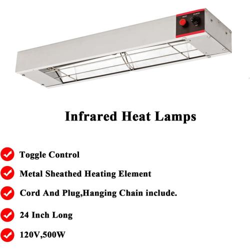 24 Inch Food Heat Lamp Commercial Food Warmer Overhead Strip Warmer 500 Watts with Chain and Us Plug,110v (24)