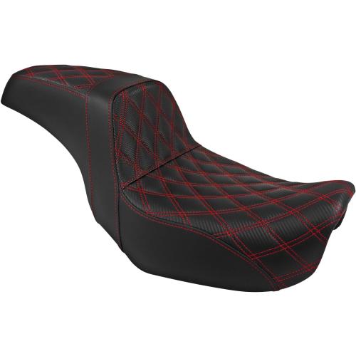 One-Piece Driver Passenger Seat Motorcycle Two-Up Seat Fit for Harley Dyna Super Glide Street Bob Wide Glide Fat Bob Low Rider Switchback 2006-2017 (Red Stitching)