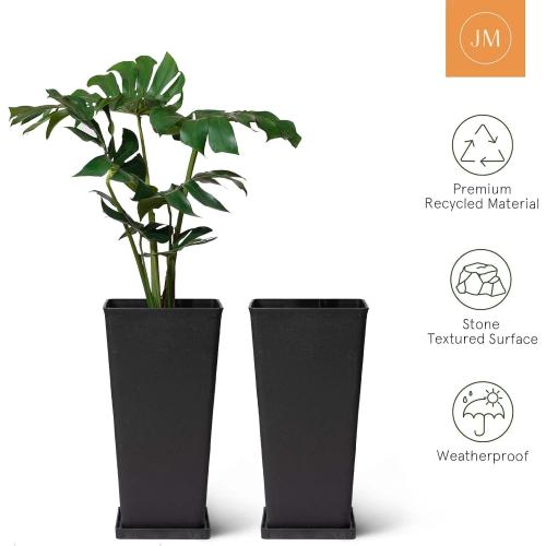 La Jolíe Muse Tall Planters 20 Inch, Flower Pot Pack 2, Patio Deck Indoor Outdoor Garden Tree Planters (Black)
